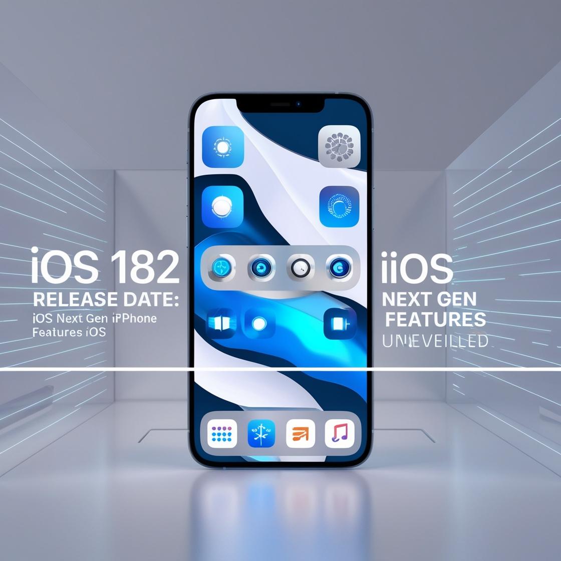 iPhone glowing with futuristic iOS 18.2 interface, showcasing next-gen features in a sleek and modern design.