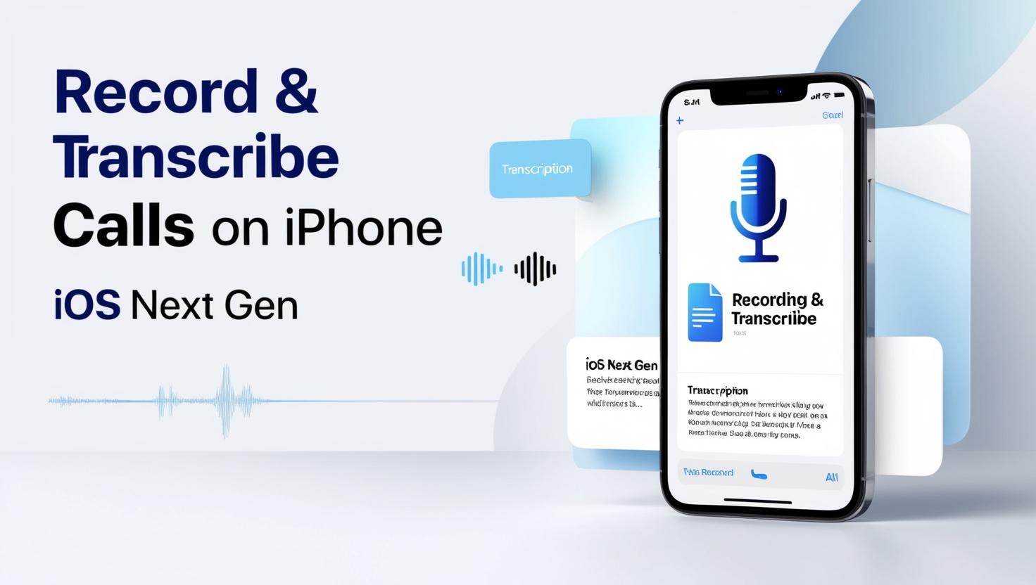 An iPhone screen showing recording and transcription options, highlighting features of iOS Next Gen.