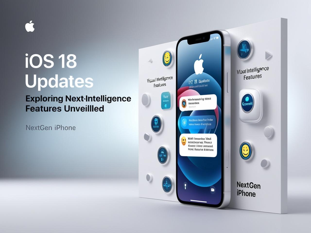 Illustration of an iPhone showcasing iOS 18 features like Siri’s on-screen awareness, priority notifications, and AI-driven tools.