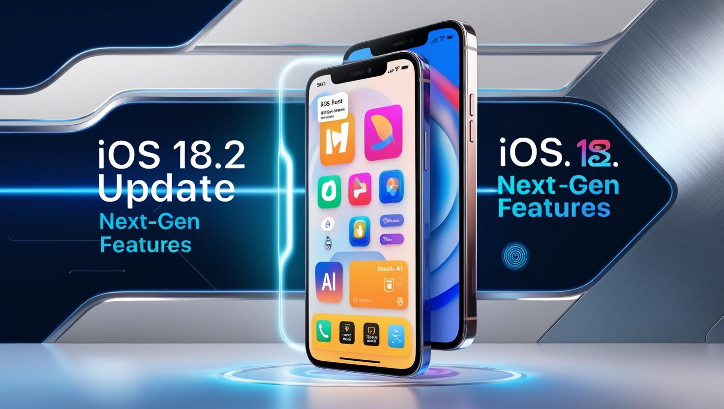 A sleek iPhone showcasing iOS 18.2’s new app on the home screen with vibrant visuals and AI features.