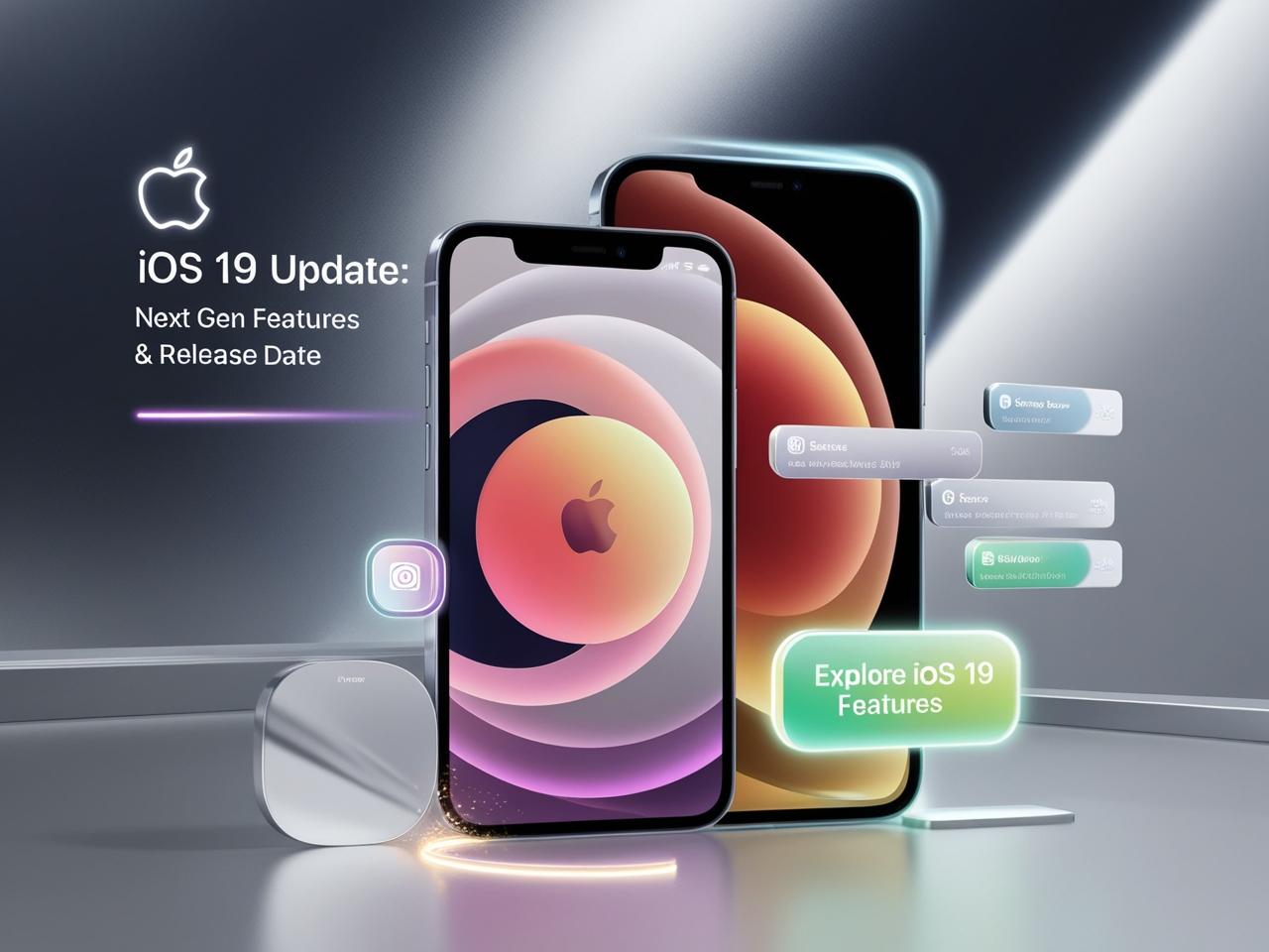 Futuristic iPhone showcasing iOS 19 update features, release date, and Apple’s next-gen innovations.