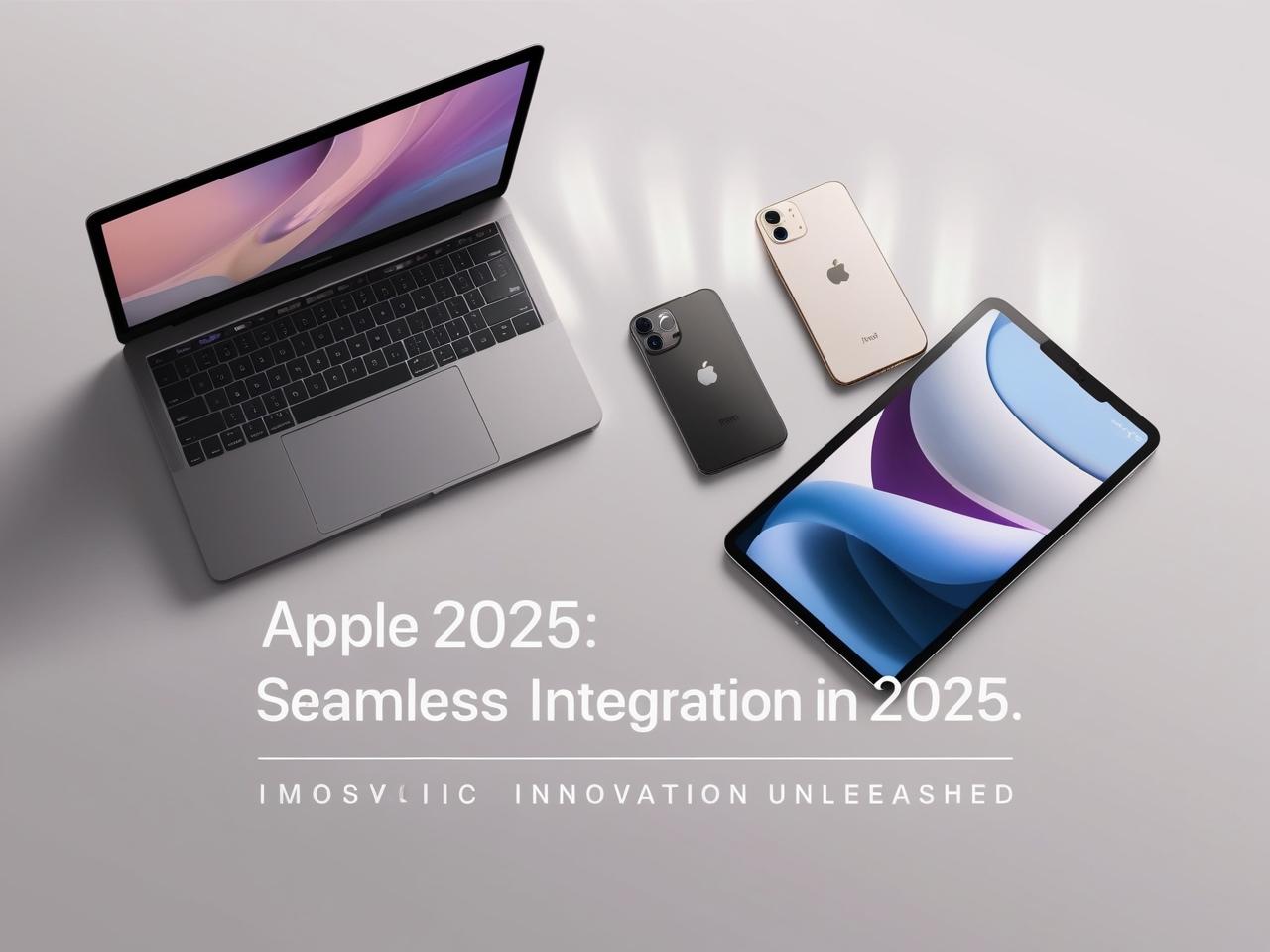 A MacBook, iPhone, and iPad showcasing seamless integration with Apple’s latest software updates and innovative features in 2025.