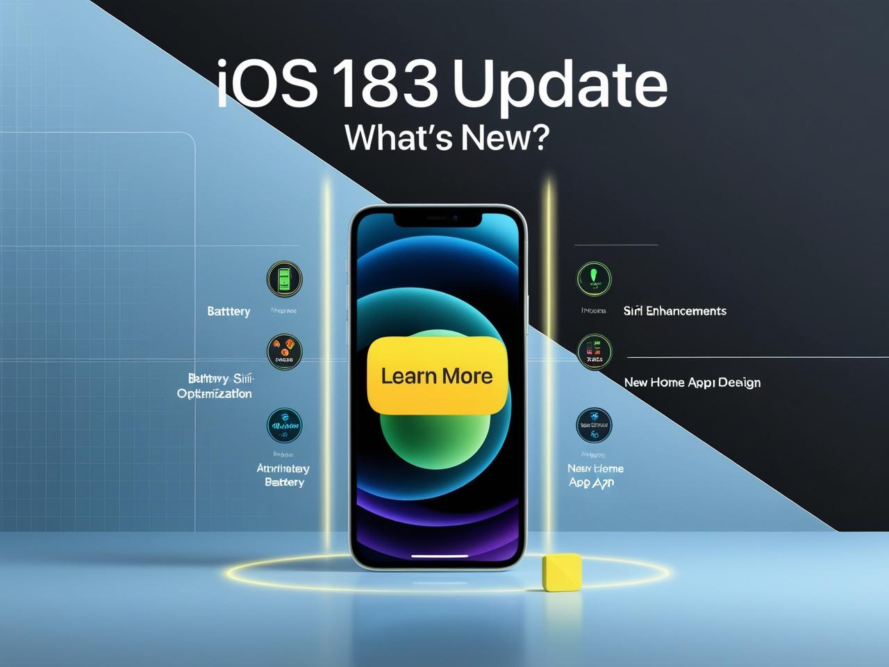 Preview of iPhone with iOS 18.3 update screen showing new features and enhancements.